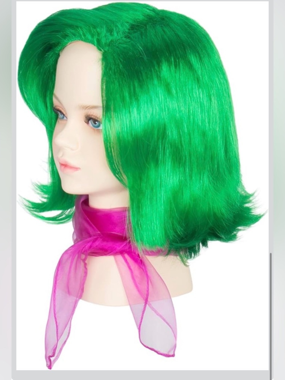 (NEW) Neon Green Synthetic Women's Bob Wig - Bold Green Color &Green Eye lashes
